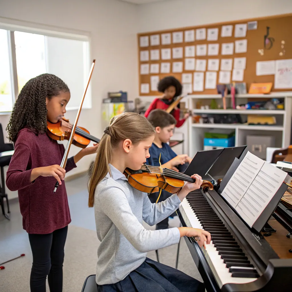 Students learning music